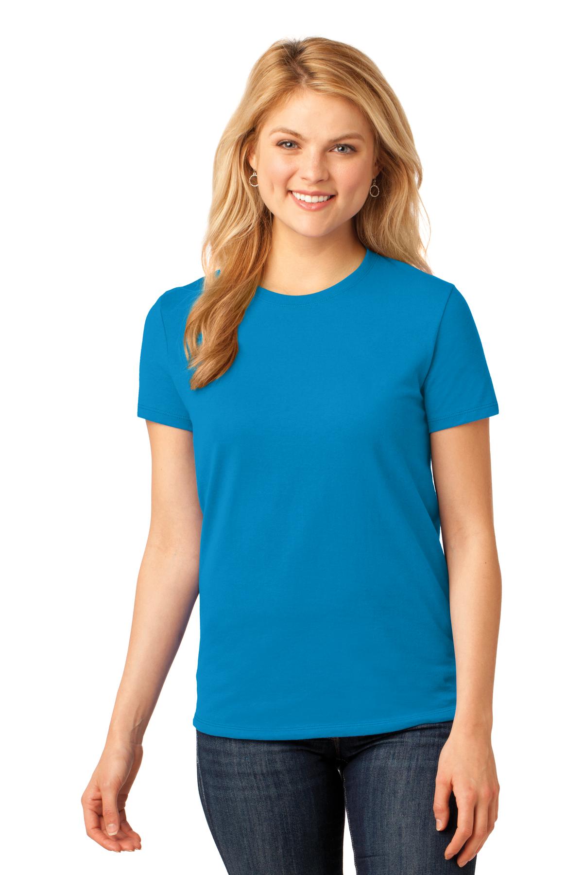 Front View of Sapphire Port & Company Women's Core Cotton Tee. LPC54