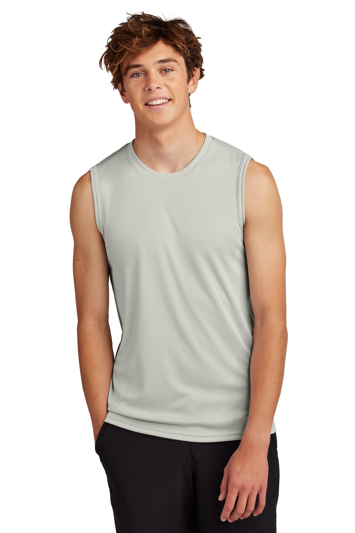Front View of Silver Port & Company Performance Sleeveless Tee PC380SL