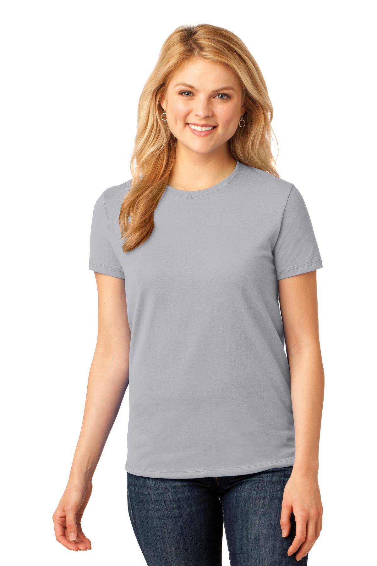 Front View of Silver Port & Company Women's Core Cotton Tee. LPC54