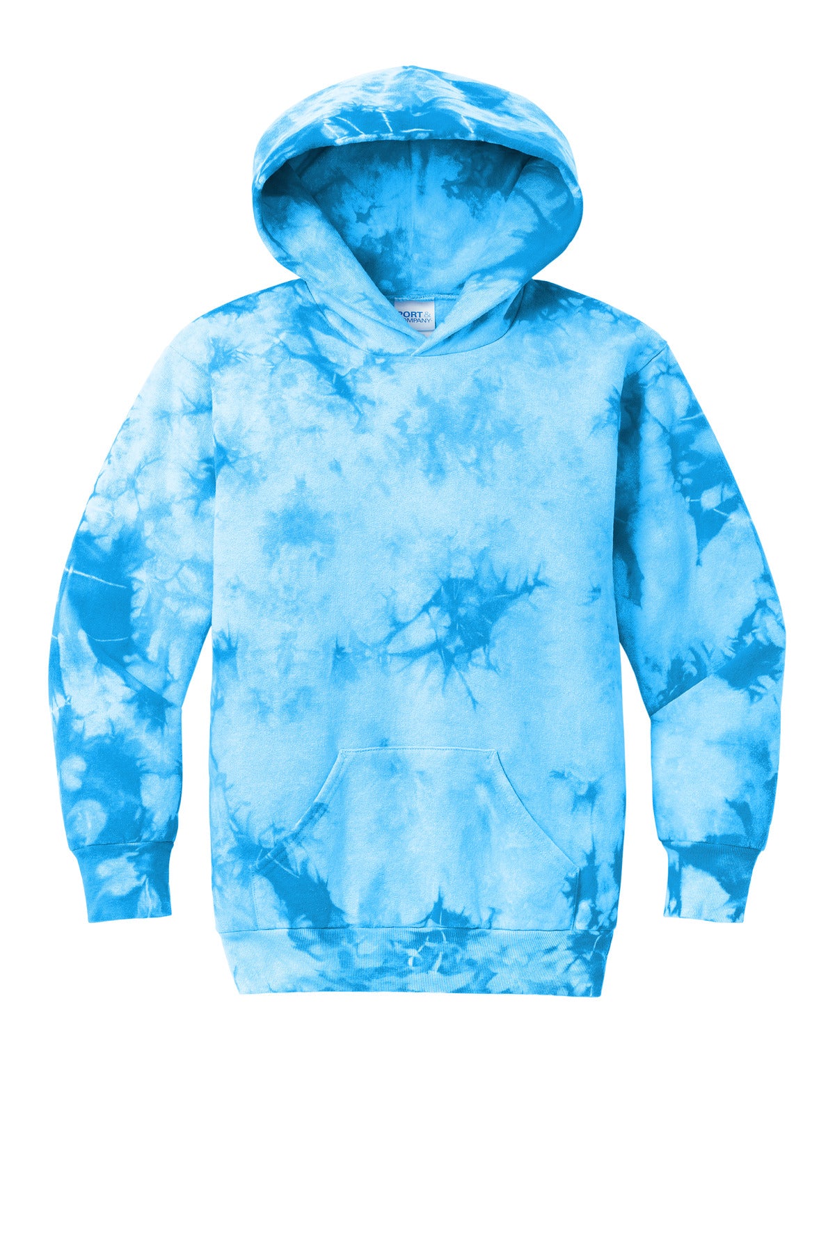 Front View of SkyBlue Port & Company Youth Crystal Tie-Dye Pullover Hoodie PC144Y