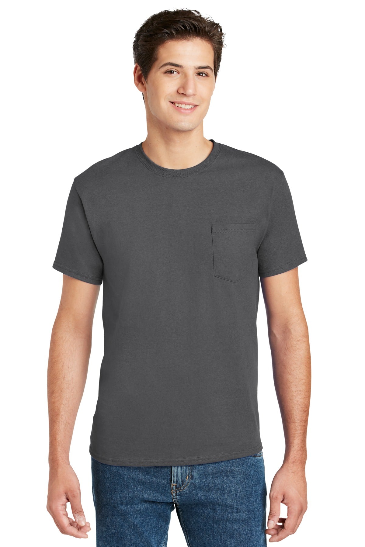 Front View of Smoke Gray Hanes - Authentic 100% Cotton T-Shirt with Pocket. 5590