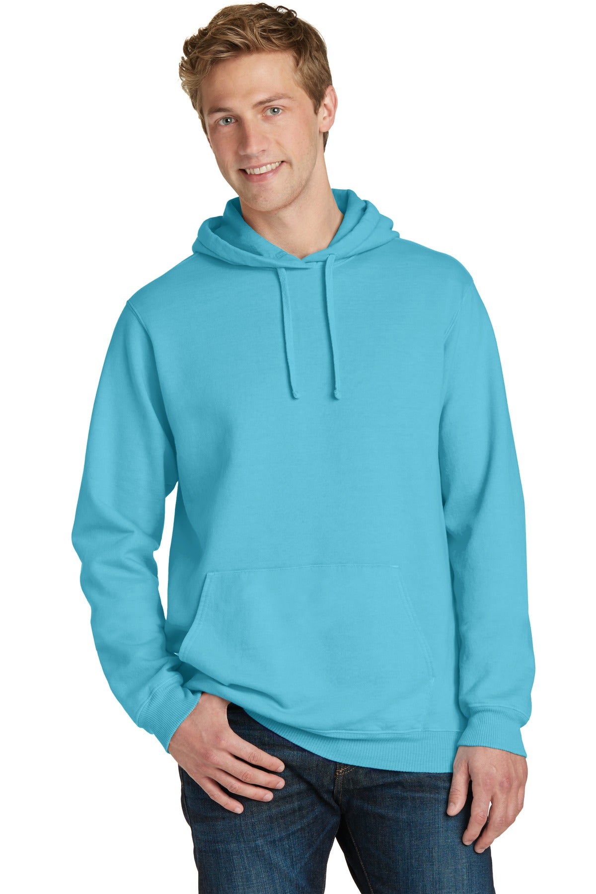 Front View of Tidal Wave Port & Company Beach Wash Garment-Dyed Pullover Hooded Sweatshirt. PC098H