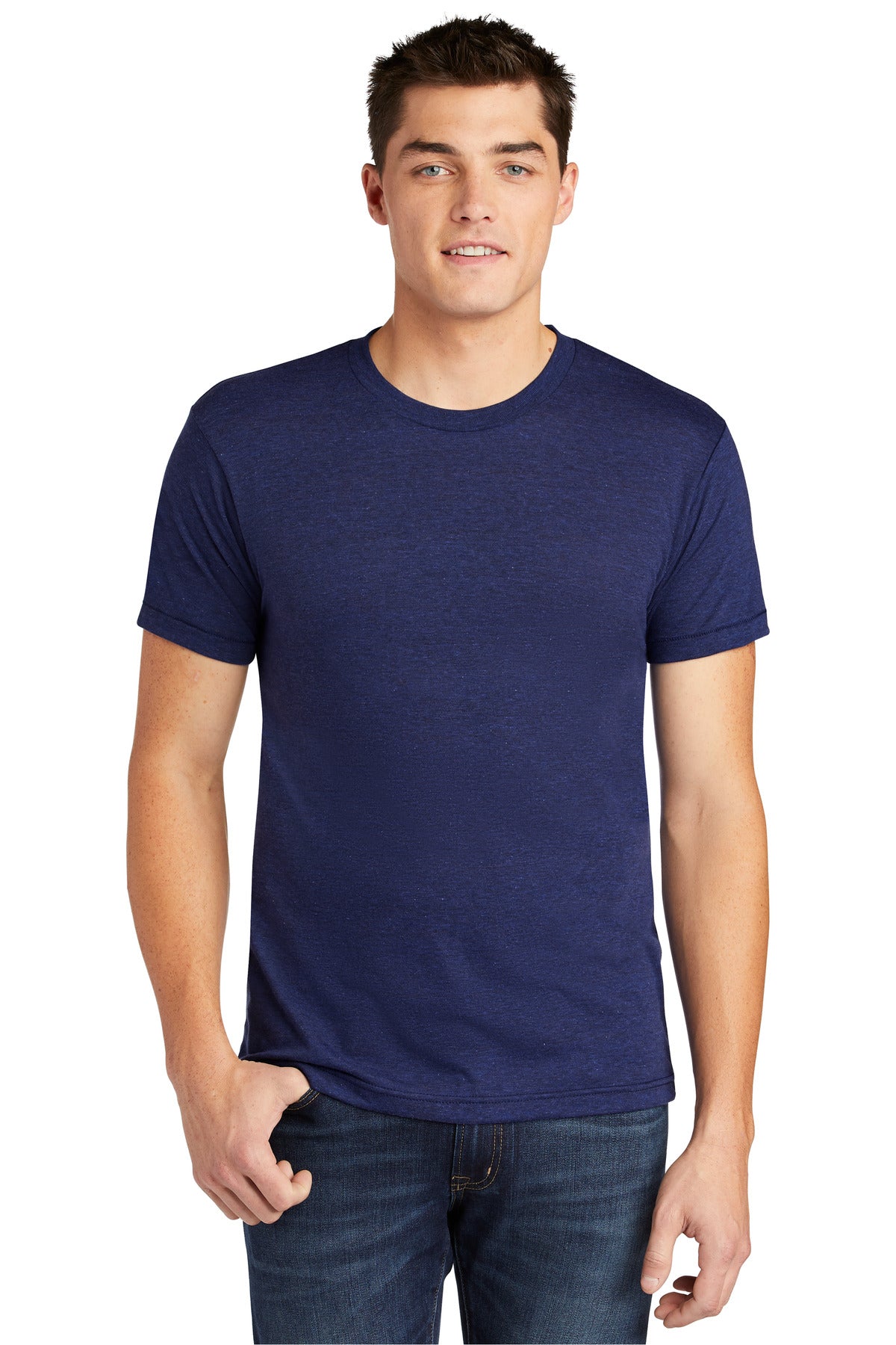 Front View of TriIndigo American Apparel Tri-Blend Short Sleeve Track T-Shirt TR401