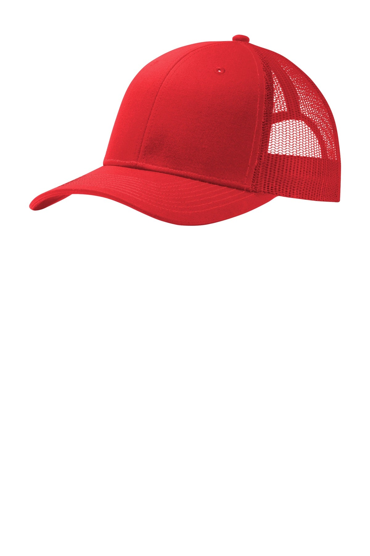 Front View of True Red Port Authority Snapback Trucker Cap. C112