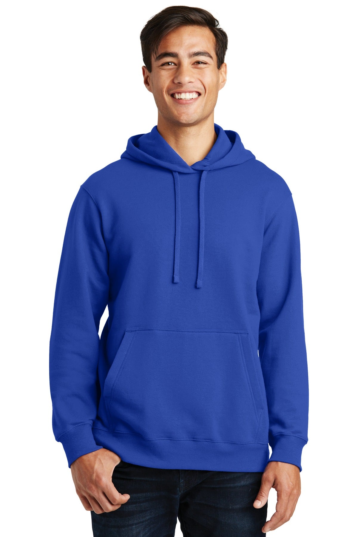 Front View of True Royal Port & Company Fan Favorite Fleece Pullover Hooded Sweatshirt. PC850H