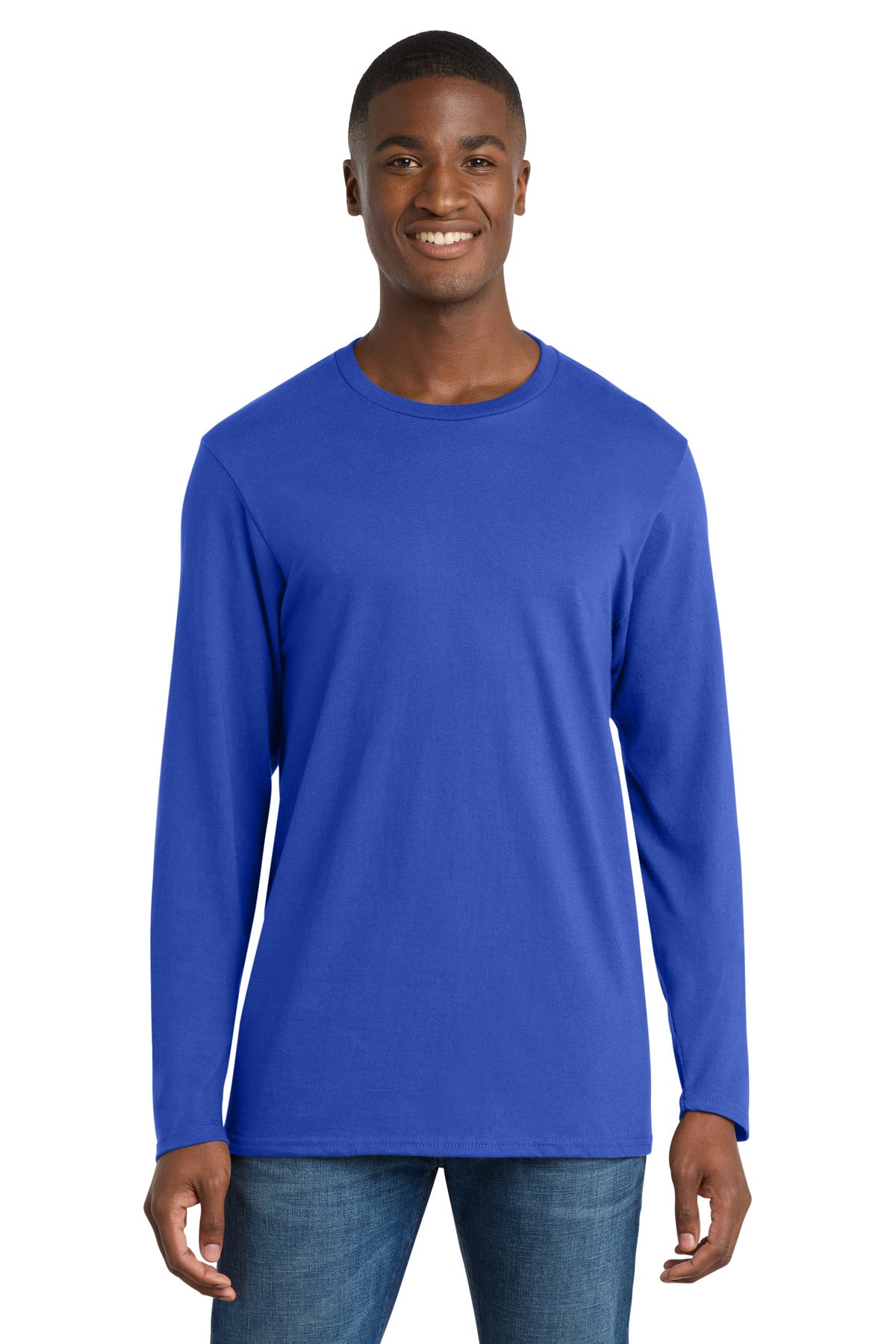 Front View of True Royal Port & Company Long Sleeve Bouncer Tee PC600LS