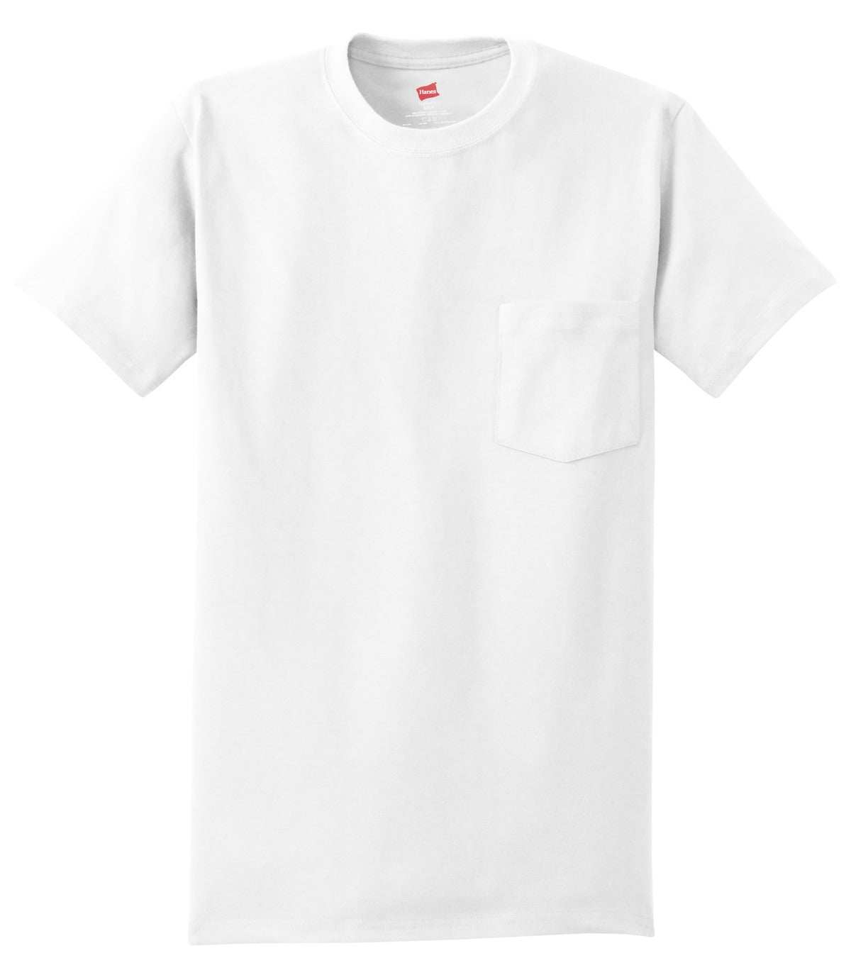 Front View of White Hanes - Authentic 100% Cotton T-Shirt with Pocket. 5590