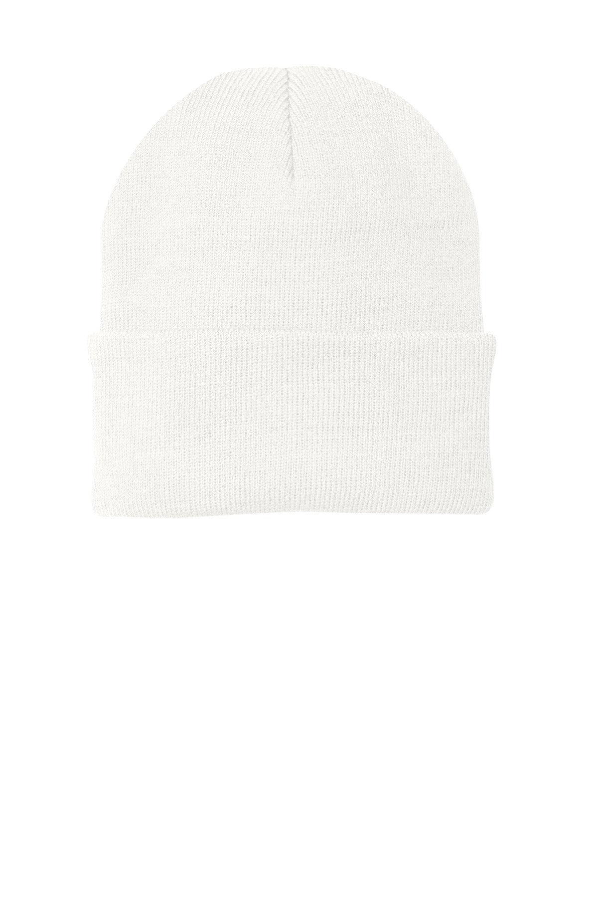 Front View of White Port & Company Knit Cap. CP90