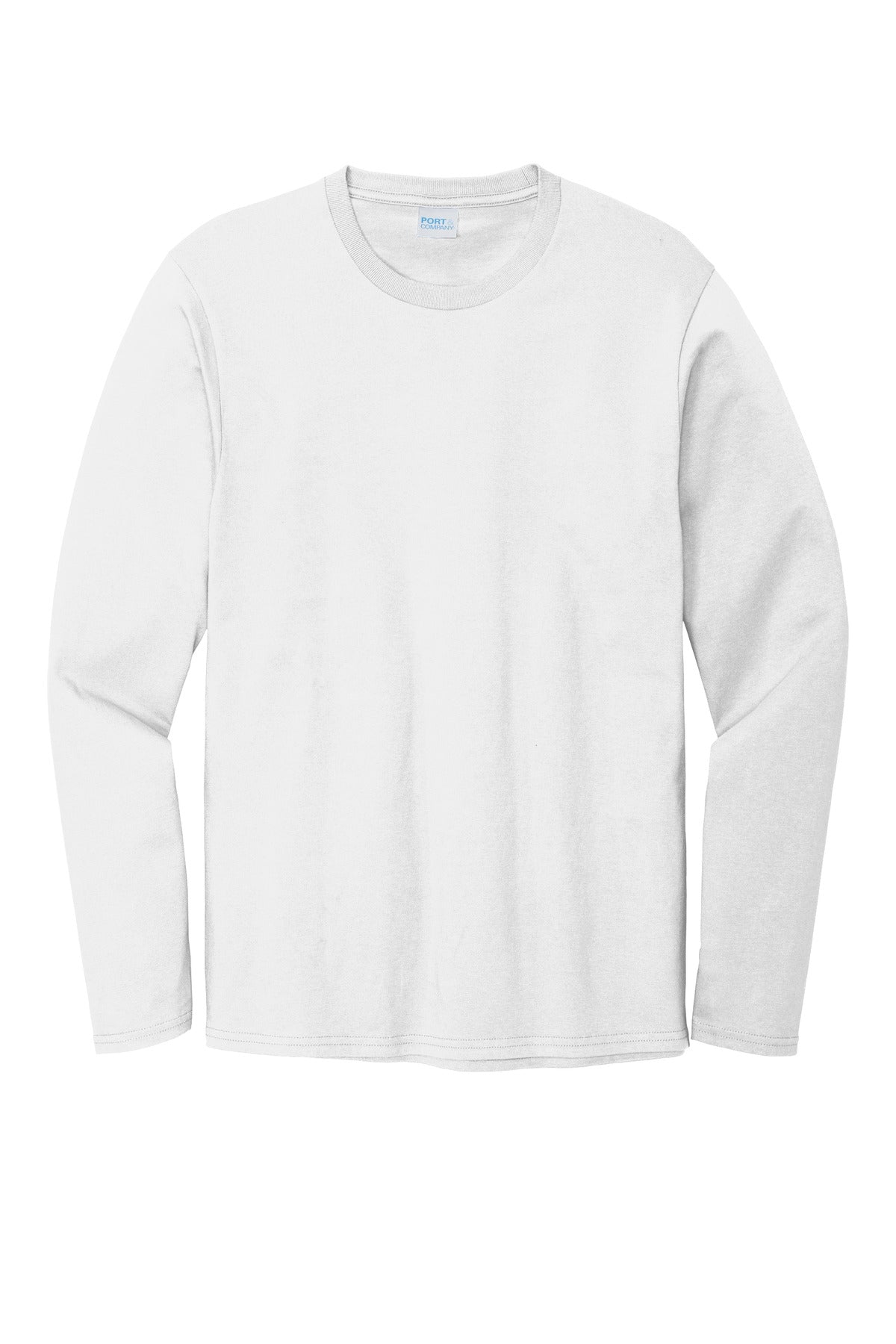 Front View of White Port & Company Long Sleeve Bouncer Tee PC600LS