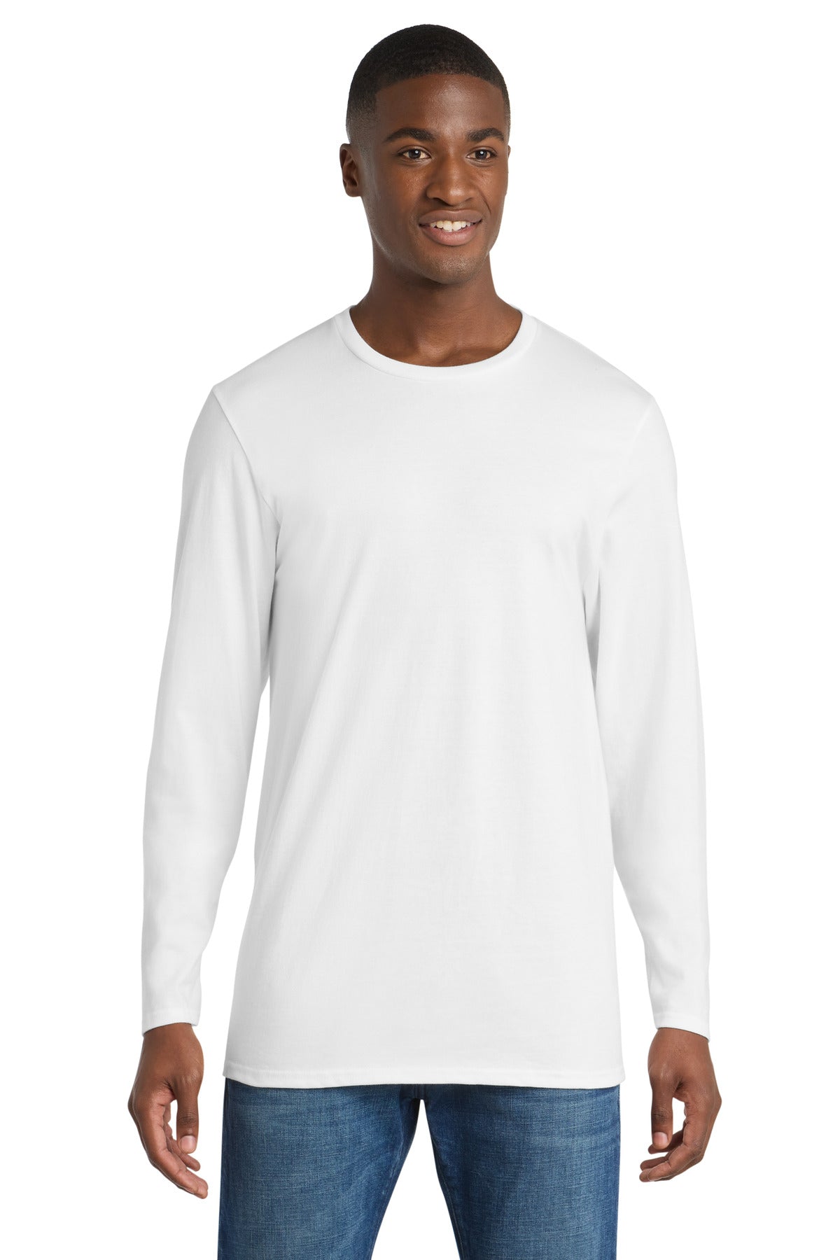 Front View of White Port & Company Long Sleeve Bouncer Tee PC600LS