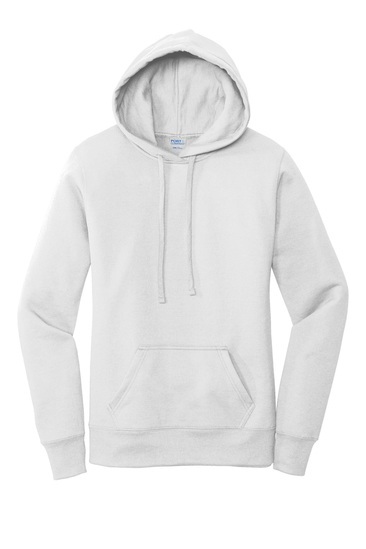 Front View of White Port & Company Women's Core Fleece Pullover Hooded Sweatshirt LPC78H