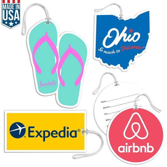 White Full Color Custom Shaped Bag Tag with Clear Loop