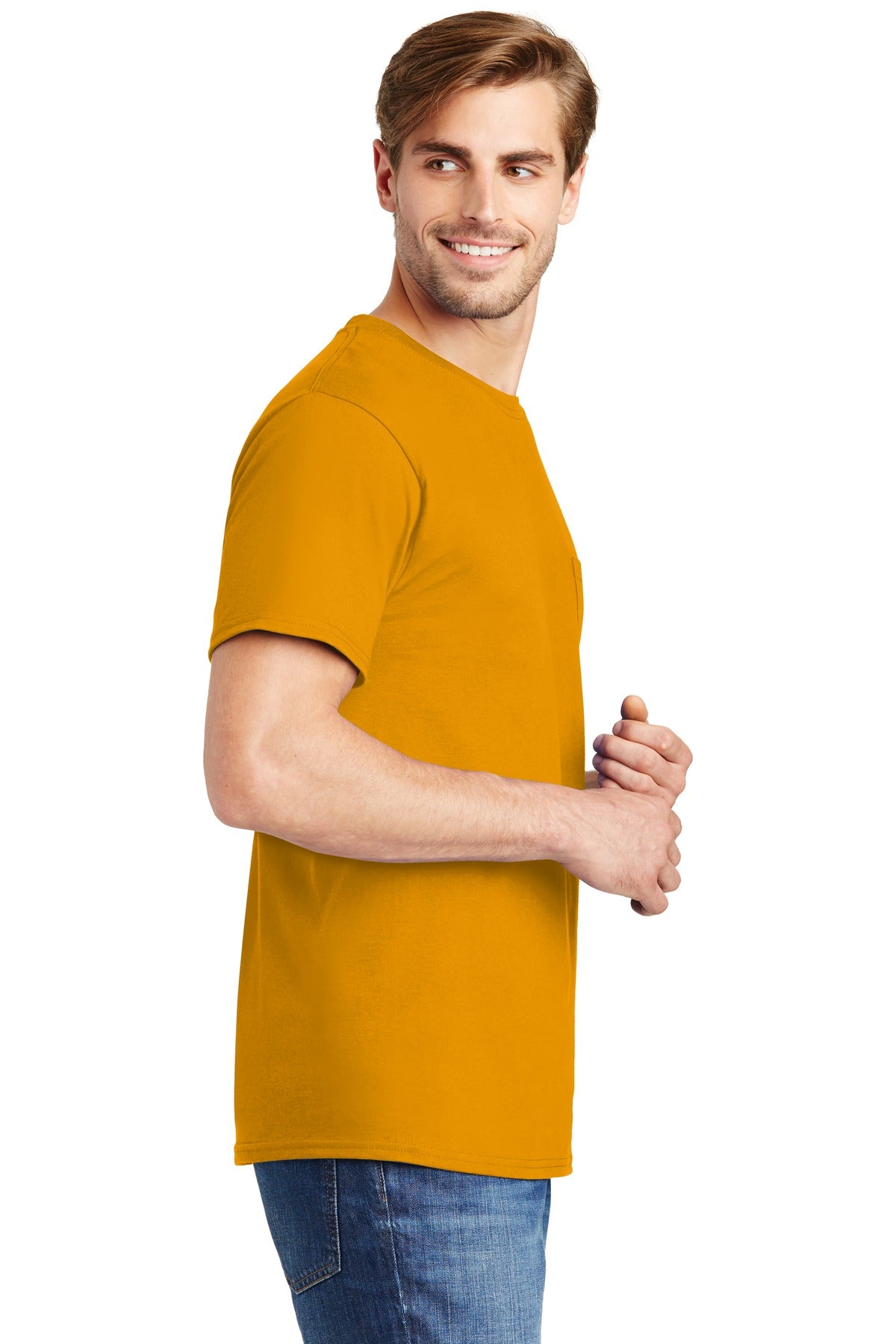 Gold Hanes - Authentic 100% Cotton T-Shirt with Pocket. 5590