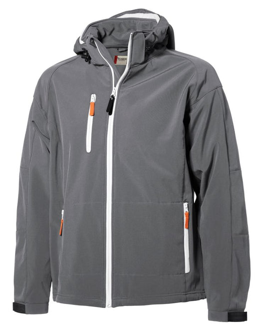 Grey Clique Serac Stretch Softshell Hooded Full Zip Mens Jacket - S