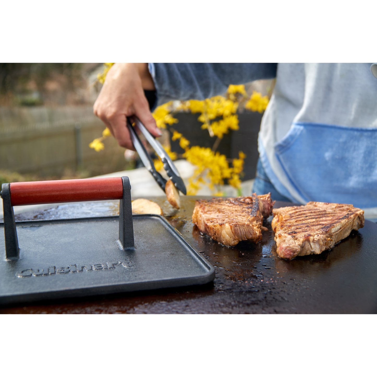 Black Cuisinart Outdoors™ XL Cast Iron Griddle Press