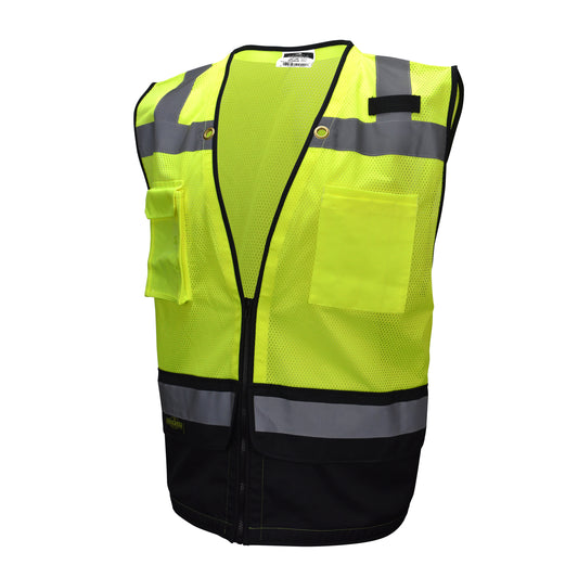 SV59B Type R Class 2 Heavy Duty Surveyor Safety Vest with Zipper - Hi-Vis Green - Size XL