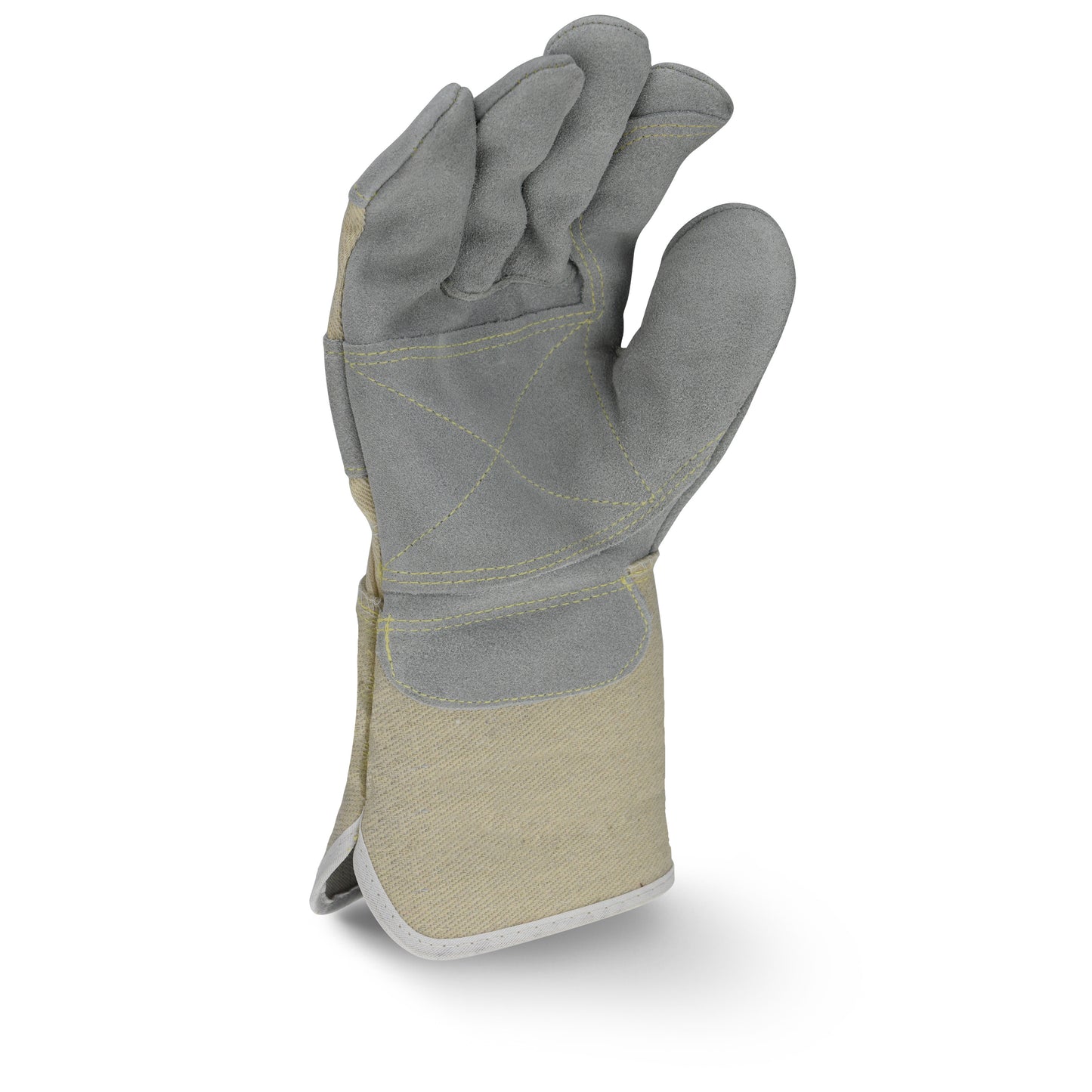 RWG3400W Side Split Gray Cowhide Leather Double Palm Glove with Gauntlet Cuff - Size L