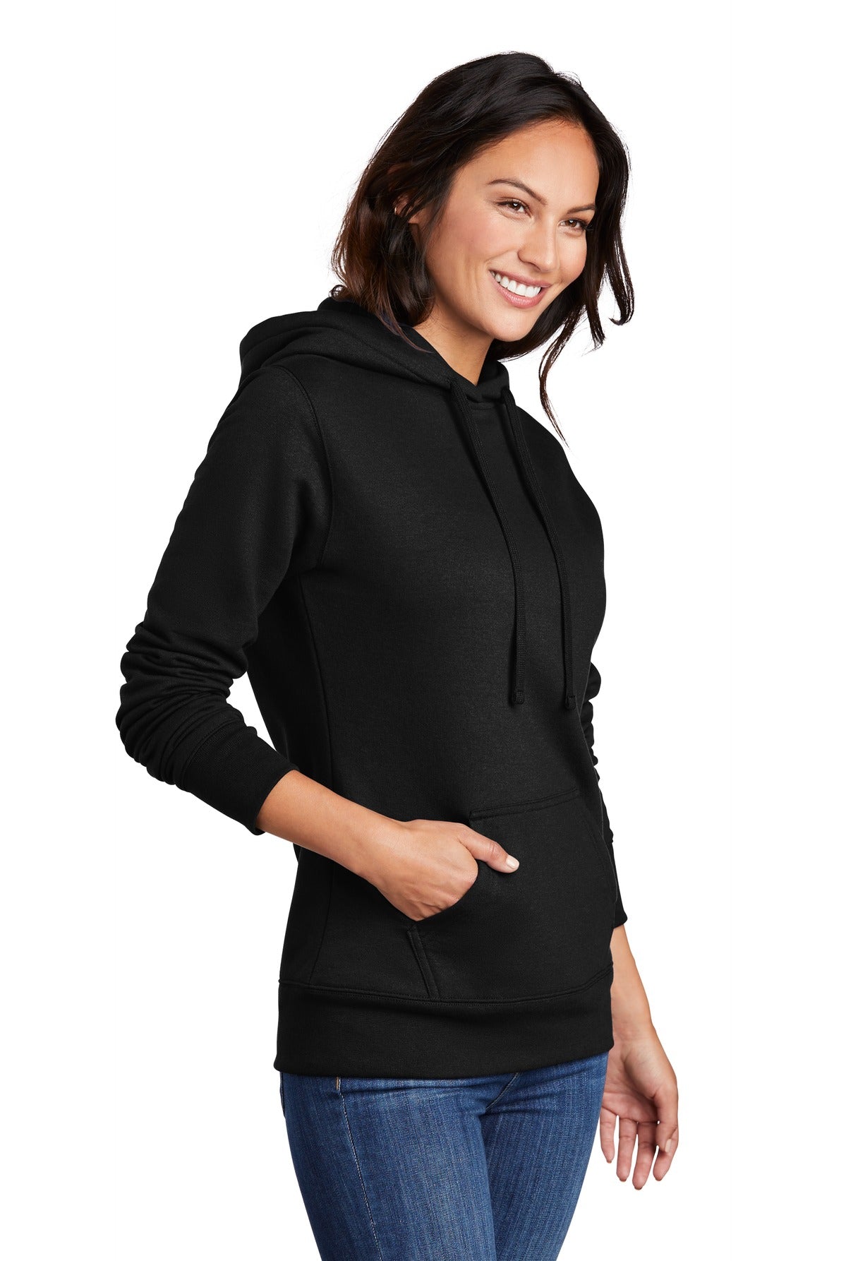 Jet Black Port & Company Women's Core Fleece Pullover Hooded Sweatshirt LPC78H