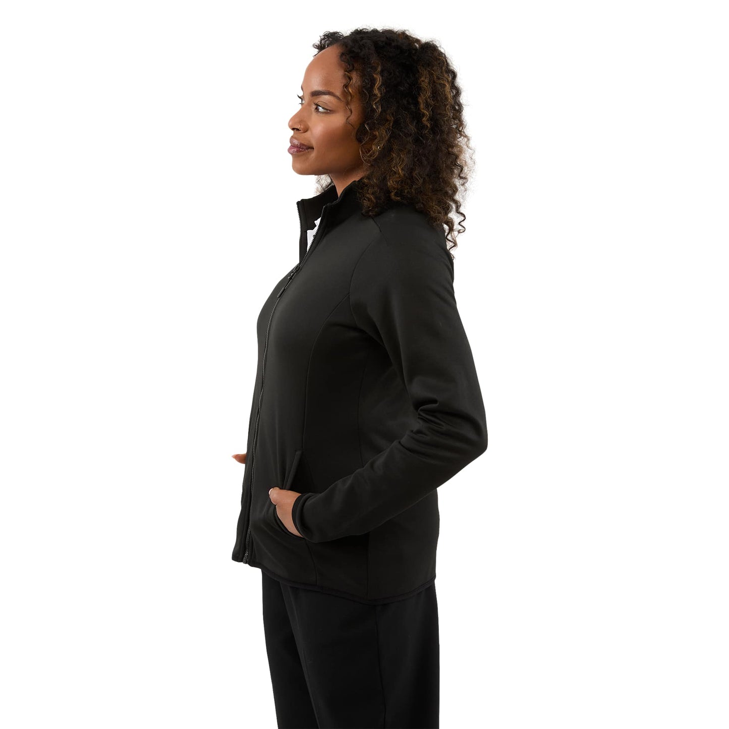 Left View of Black TELICA Brush Back Fleece Jacket - Women's plain