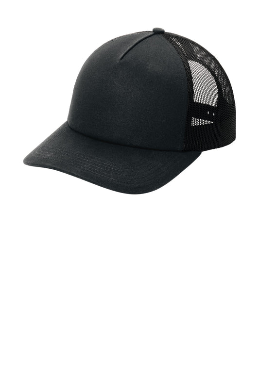 Left View of Blk/Blk Port Authority Low-Profile Snapback 5-Panel Trucker Cap C115LP