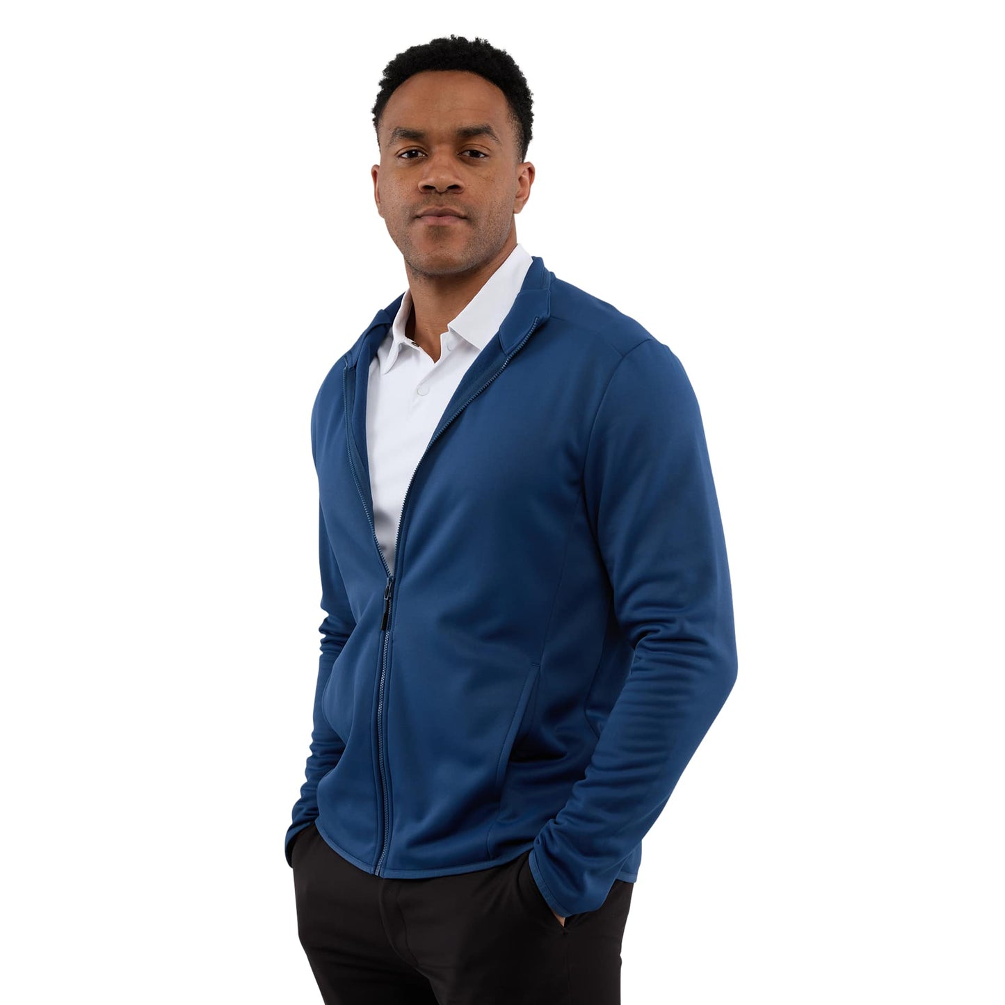 Left View of Blue TELICA Brush Back Fleece Jacket - Men's plain