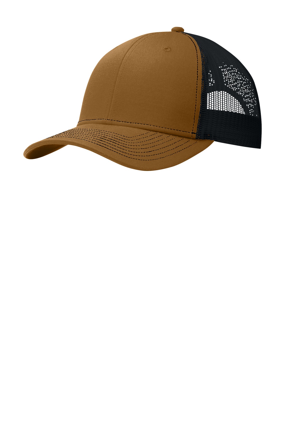 Left View of DuckBrn/Bk Port Authority Snapback Trucker Cap. C112