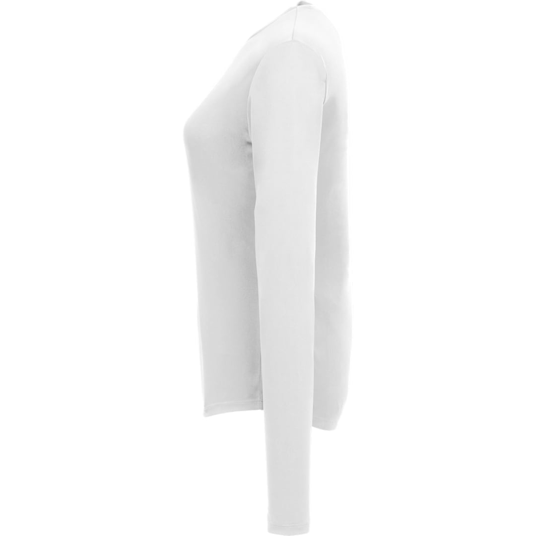 Left View of White DARA LS Tech Tee - Women's plain