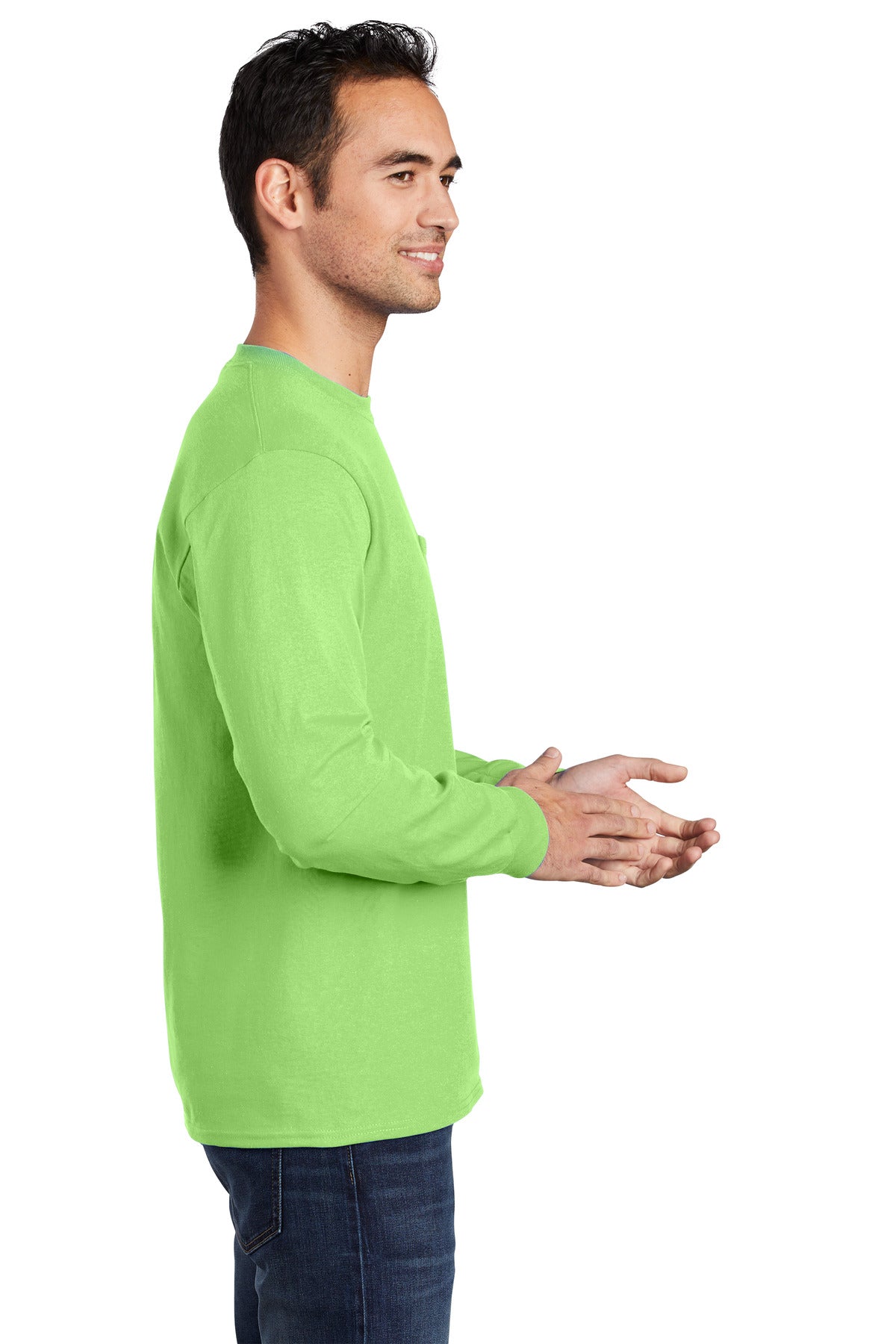 Lime Port & Company Long Sleeve Essential Pocket Tee. PC61LSP