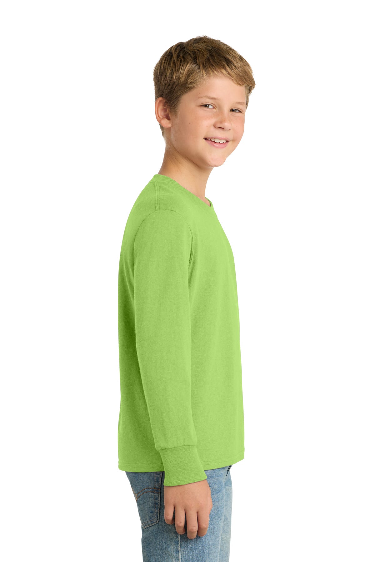 Lime Port & Company Youth Long Sleeve Core Cotton Tee. PC54YLS