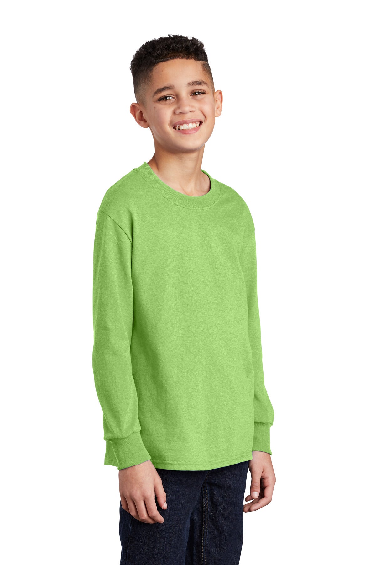 Lime Port & Company Youth Long Sleeve Core Cotton Tee. PC54YLS