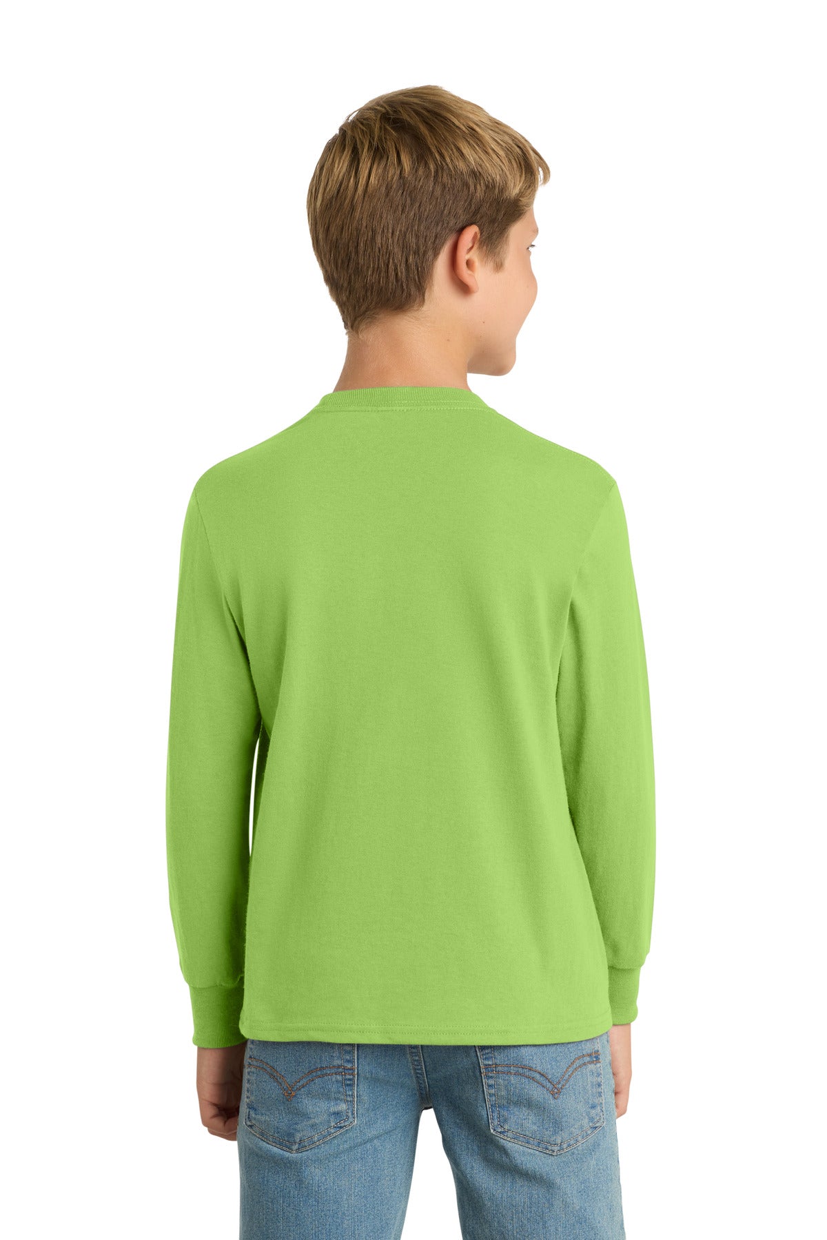 Lime Port & Company Youth Long Sleeve Core Cotton Tee. PC54YLS