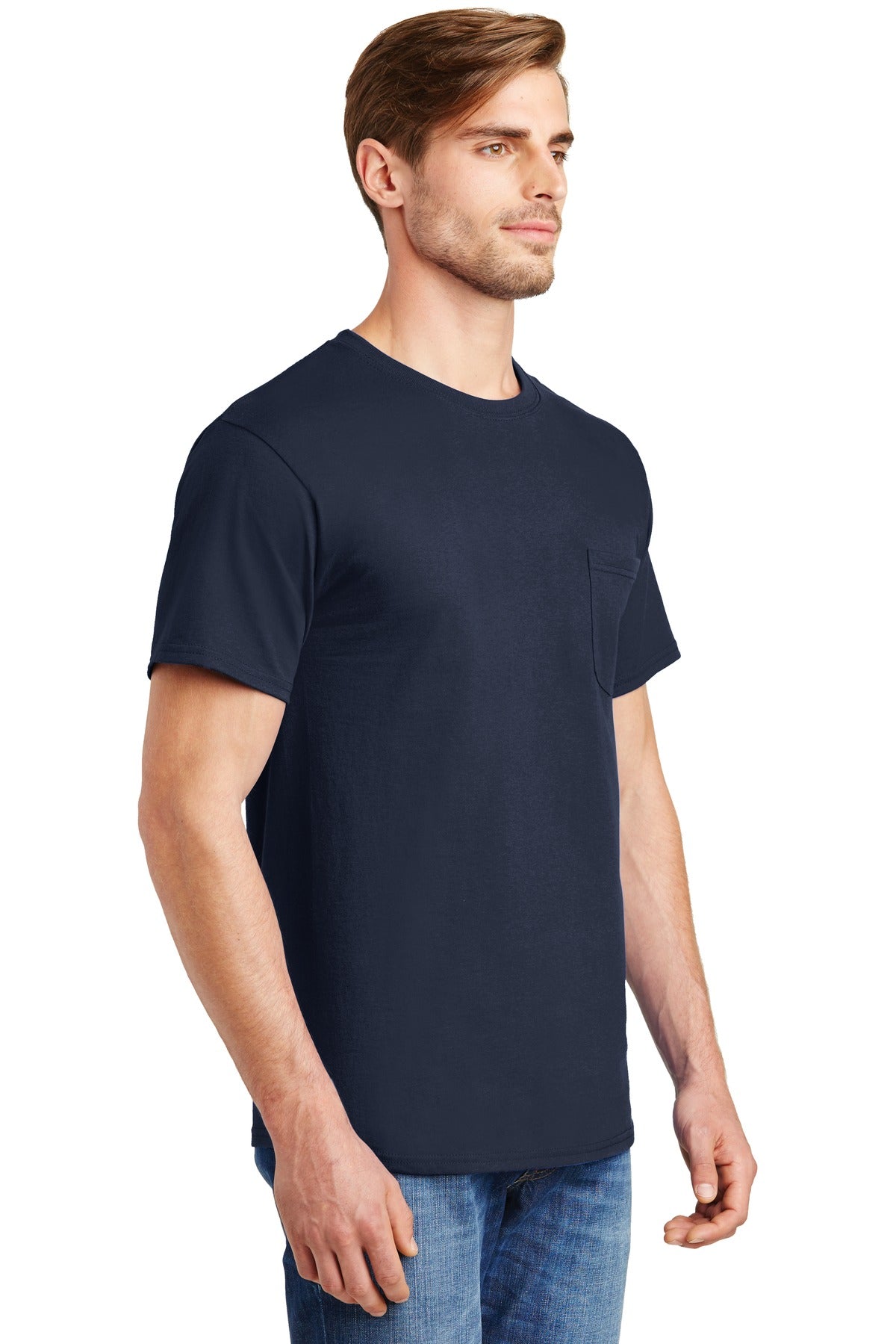 Navy Hanes - Authentic 100% Cotton T-Shirt with Pocket. 5590