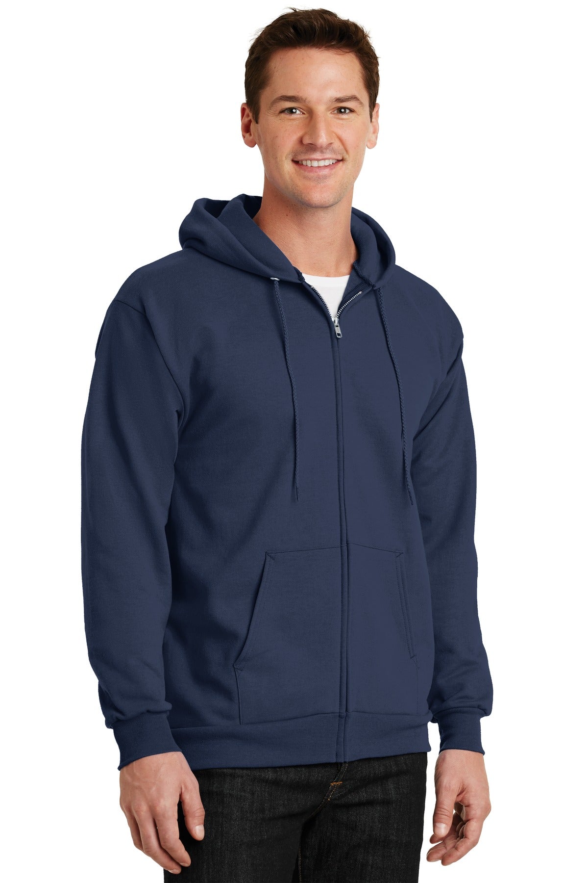Navy Port & Company Essential Fleece Full-Zip Hooded Sweatshirt. PC90ZH