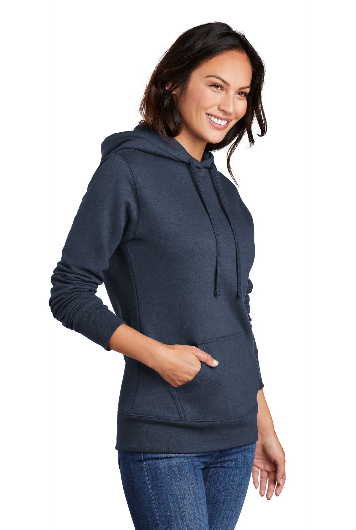 Navy Port & Company Women's Core Fleece Pullover Hooded Sweatshirt LPC78H