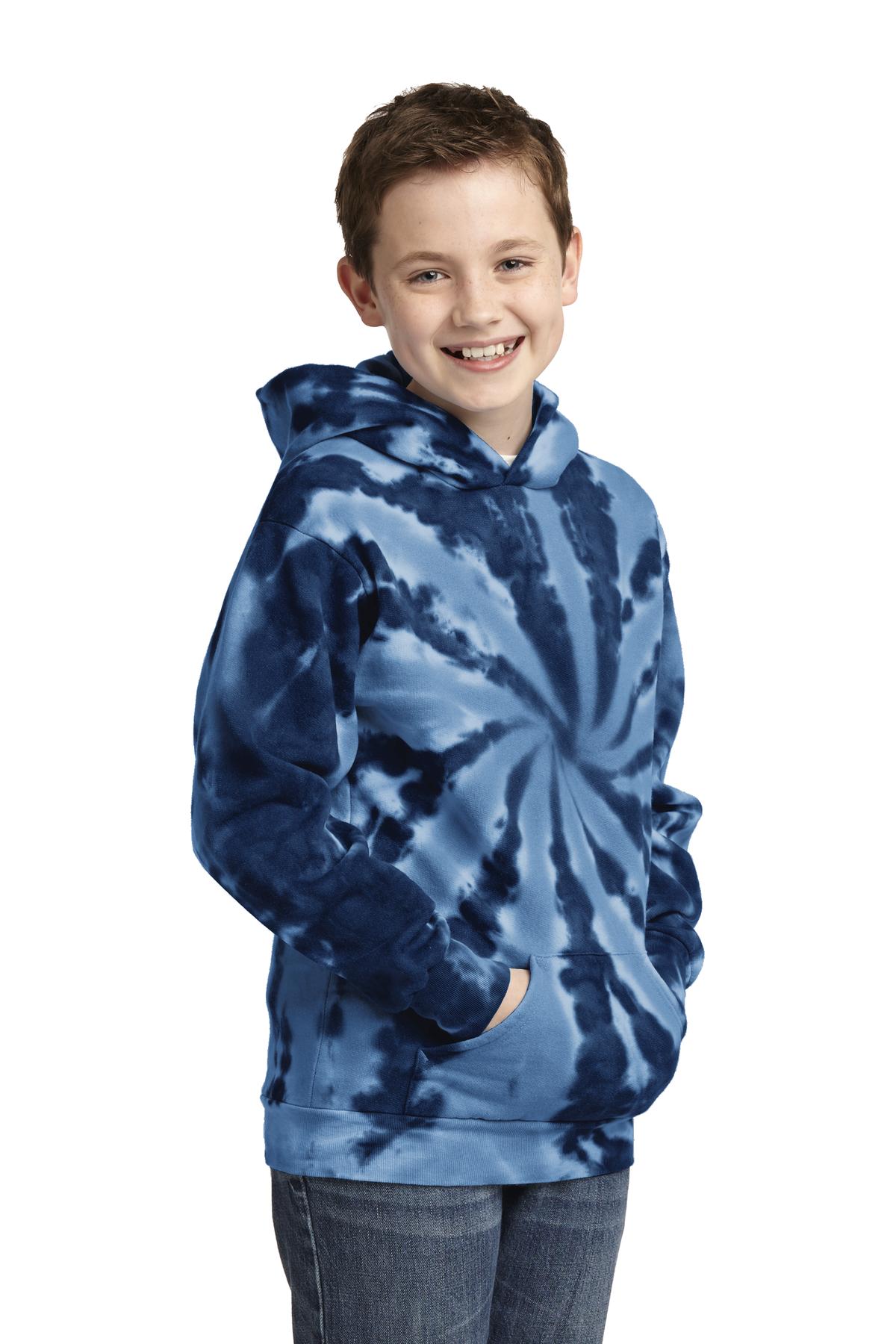 Navy Port & Company Youth Tie-Dye Pullover Hooded Sweatshirt. PC146Y