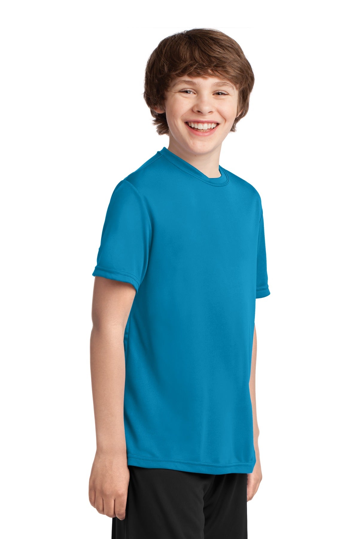 Neon Blue Port & Company Youth Performance Tee. PC380Y