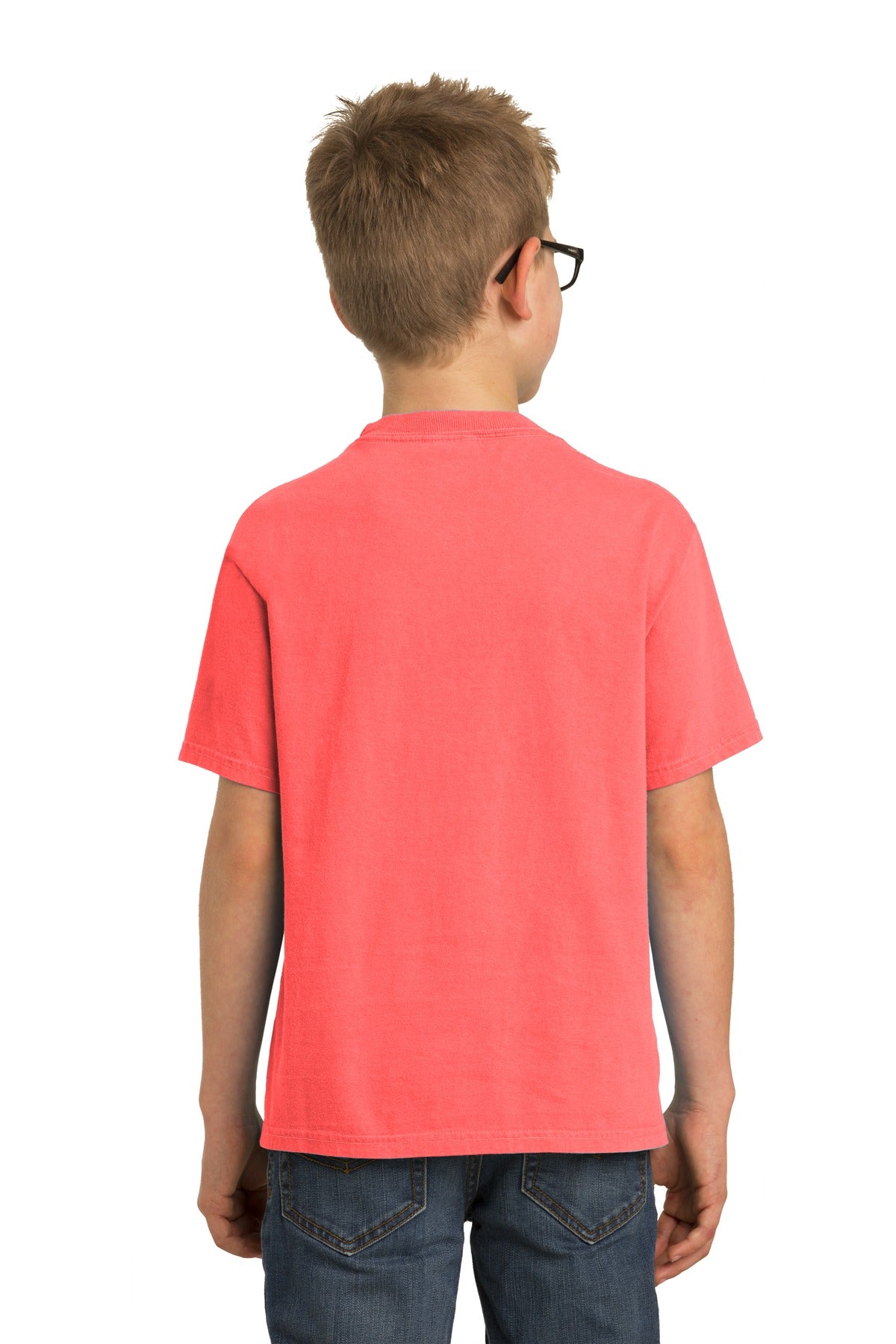 Neon Coral Port & Company Youth Beach Wash Garment-Dyed Tee. PC099Y