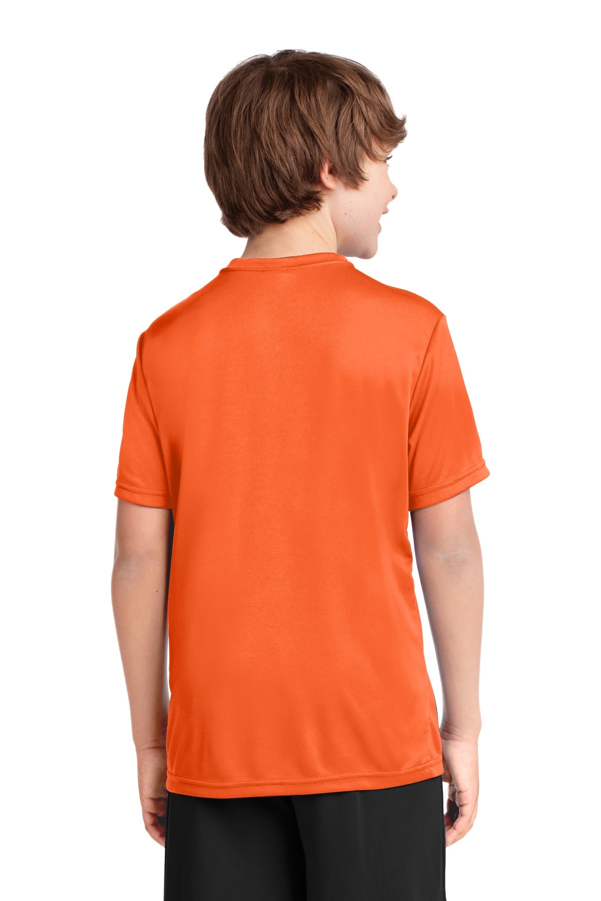 Neon Orange Port & Company Youth Performance Tee. PC380Y