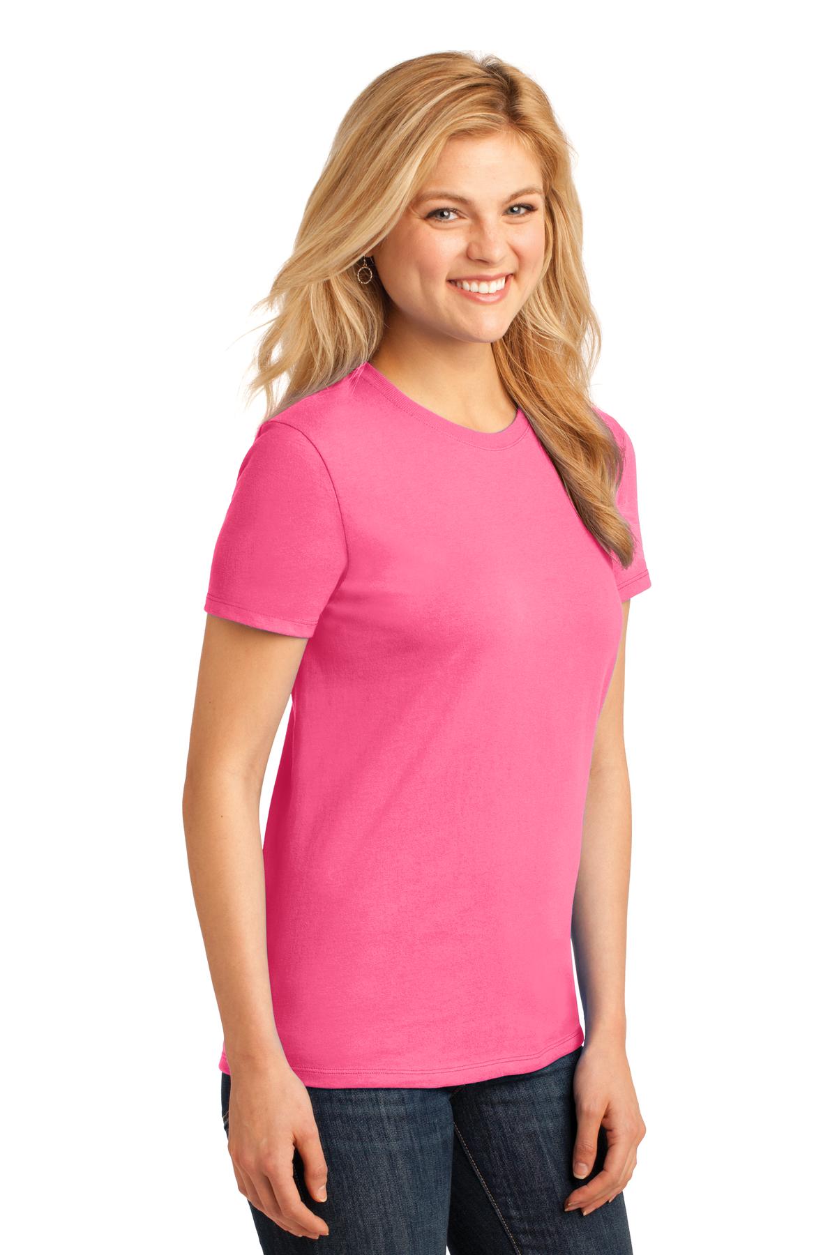Neon Pink Port & Company Women's Core Cotton Tee. LPC54