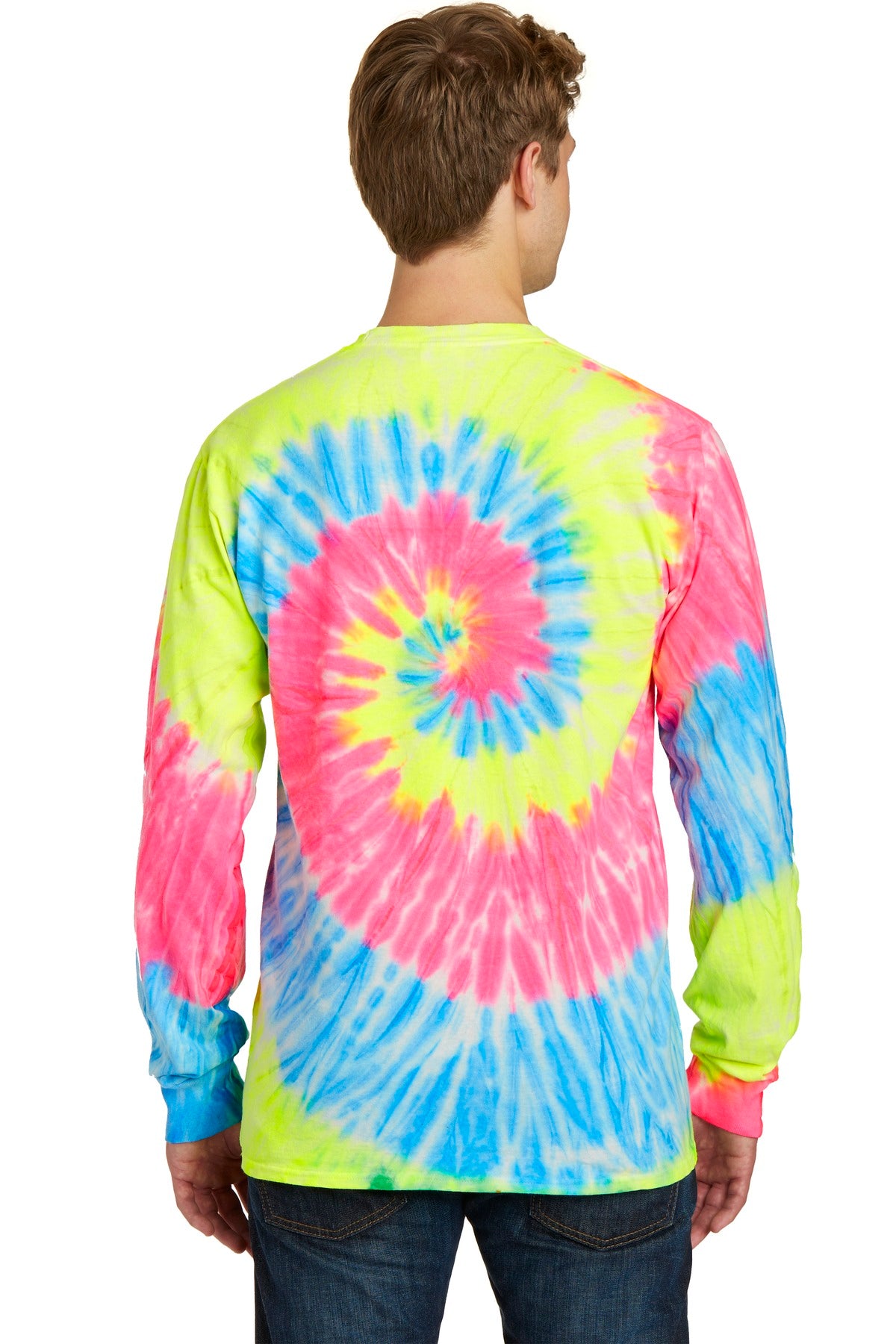 Neon Rainbow Port & Company Tie-Dye Long Sleeve Tee. PC147LS