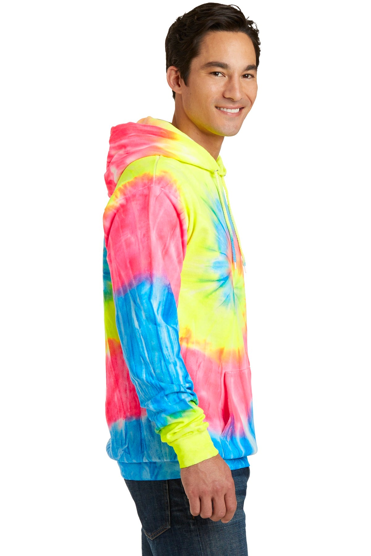 Neon Rainbow Port & Company Tie-Dye Pullover Hooded Sweatshirt. PC146