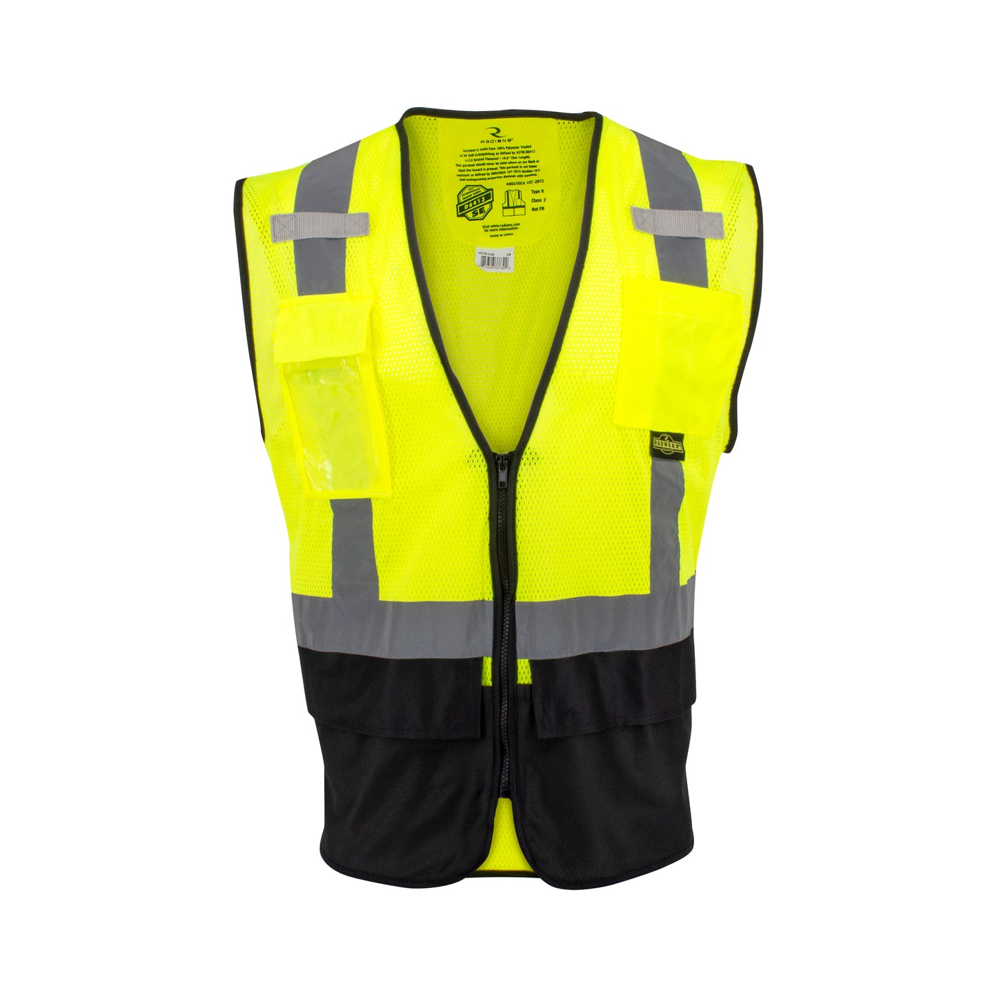 SV75B-2 Black Bottom Self-Extinguishing Surveyor Vest - Hi-Vis Green - Size 2X-3X