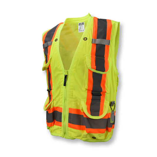 SV030X-2 Heavy Duty 10-Pocket Cruiser Vest with Back Pouch X-Back - Hi Vis Green - Size XL