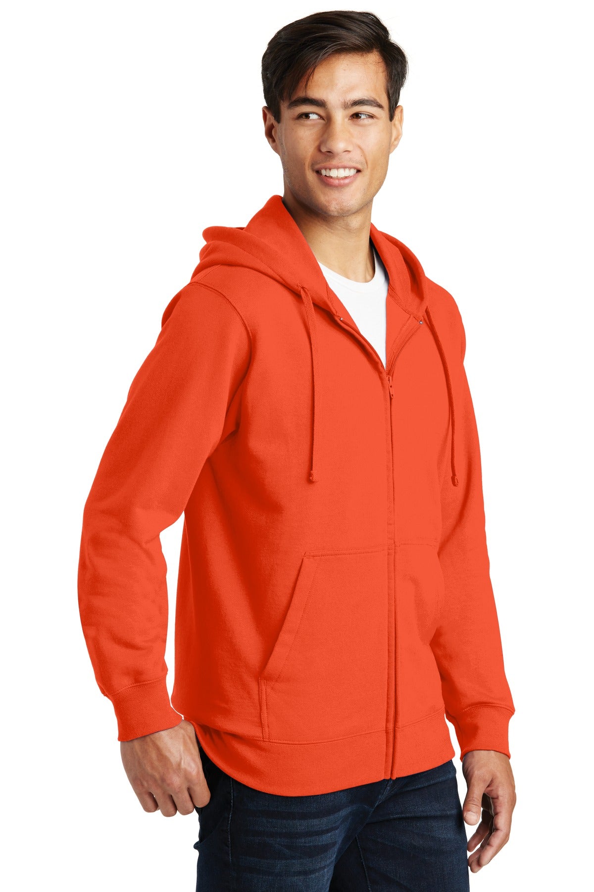 Orange Port & Company Fan Favorite Fleece Full-Zip Hooded Sweatshirt. PC850ZH