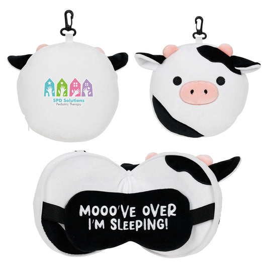 White Comfort Pals™ Cow 2-in-1 Pillow Sleep Mask