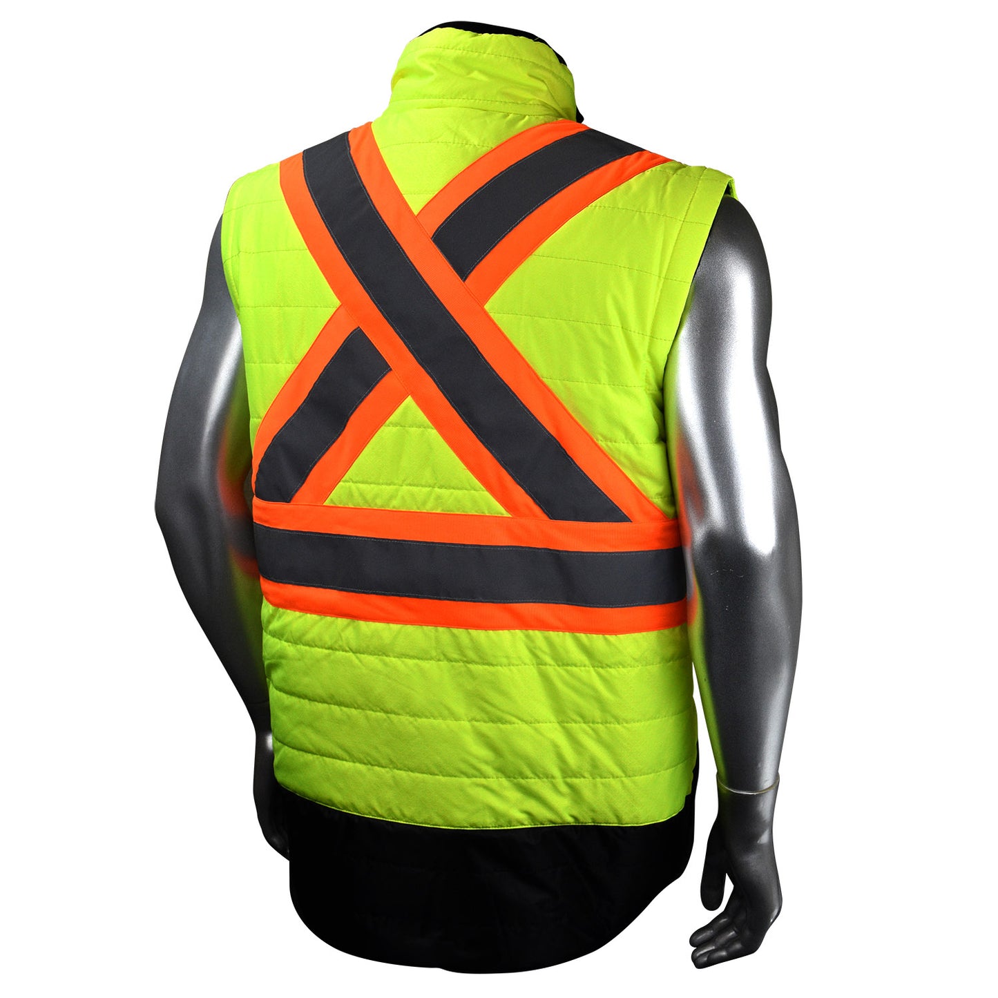 SJ510X-3 Quilted Reversible Jacket with Zip-Off Sleeves X-Back - Hi Vis Green - Size 2X