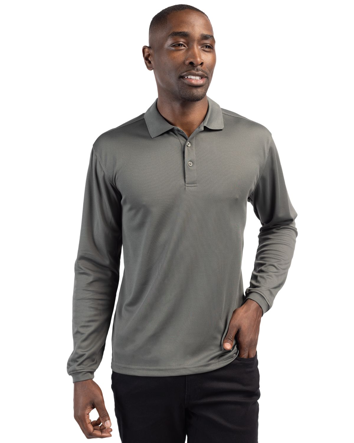 Pure Slate Clique Spin Eco Performance Pique Long Sleeve Mens Polo - S