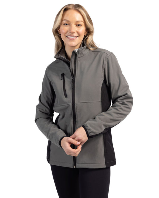 Pure Slate/Black Clique Narvik Eco Stretch Softshell Full Zip Womens Jacket - XS