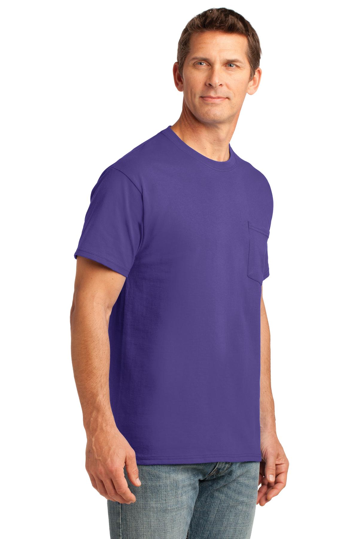 Purple Port & Company Core Cotton Pocket Tee. PC54P