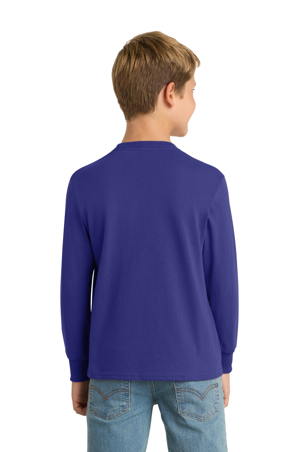 Purple Port & Company Youth Long Sleeve Core Cotton Tee. PC54YLS